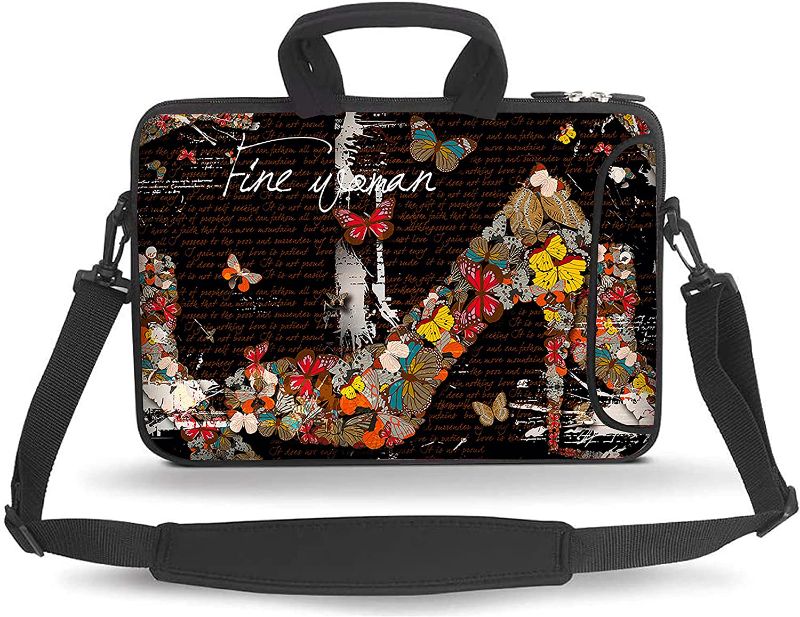 Photo 1 of 11" 11.6" 12" 12.5" 13-13.3 inch Neoprene Messenger Laptop Shoulder Bag Notebook Computer, Briefcase Handbag Carrying Cover with Adjustable Shoulder Strap & External Side Pocket(Butterfly High Heels)