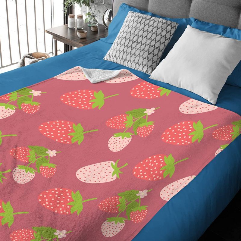 Photo 2 of Cartoon Cute Strawberry Pink Flannel Blanket Fleece Cozy Soft Throws Blankets for Unisex Kids Boys,Gifts for Birthday Wedding Valentines Couch Bed Picnic 50“x40 Small for Kids