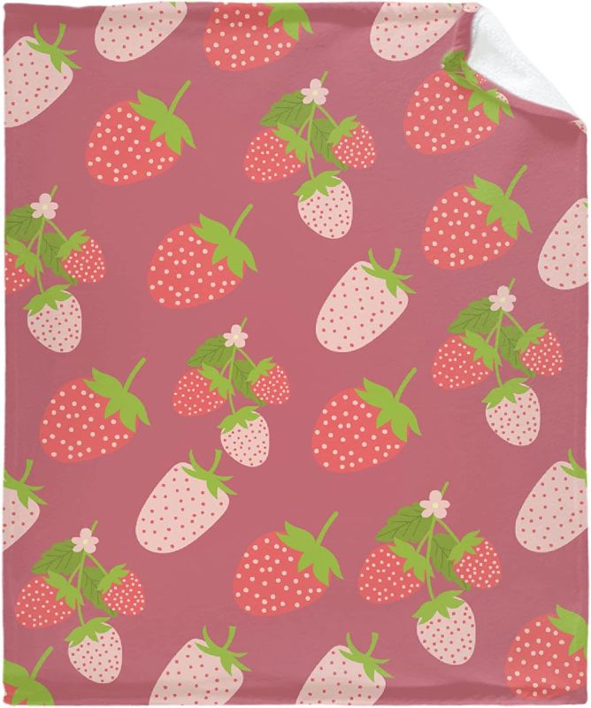 Photo 1 of Cartoon Cute Strawberry Pink Flannel Blanket Fleece Cozy Soft Throws Blankets for Unisex Kids Boys,Gifts for Birthday Wedding Valentines Couch Bed Picnic 50“x40 Small for Kids