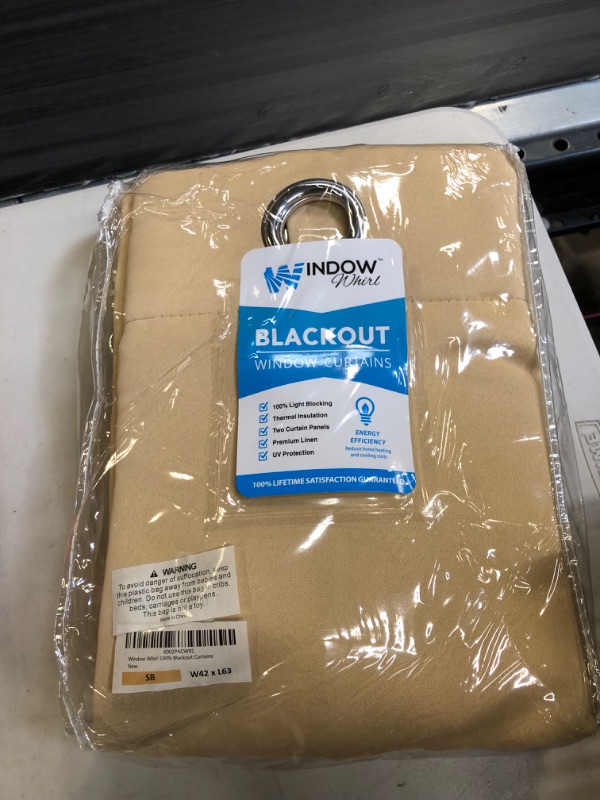 Photo 2 of 100% Blackout Window Curtains: Room Darkening Thermal Window Treatment with Light Blocking Black Liner for Bedroom, Nursery and Day Sleep - 2 Pack of Drapes, Sandstone (63” Drop x 42” Wide Each) FACTORY SEALED
