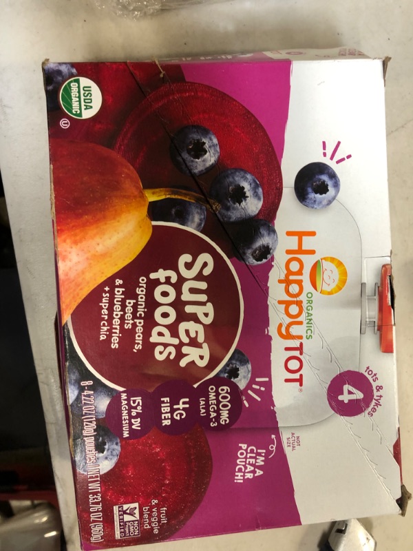 Photo 2 of (8 Pouches) Happy Tot Superfoods Stage 4 Organic Toddler Food Pears Blueberries & Beets + Super Chia 4.22 Oz
FACTORY SEALED EXP:MAR9/23
