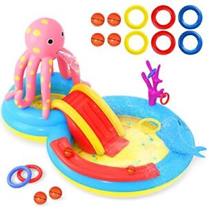 Photo 1 of Inflatable Play Center, Kids Kiddie Pools with Slide for Outdoor Garden Backyard
