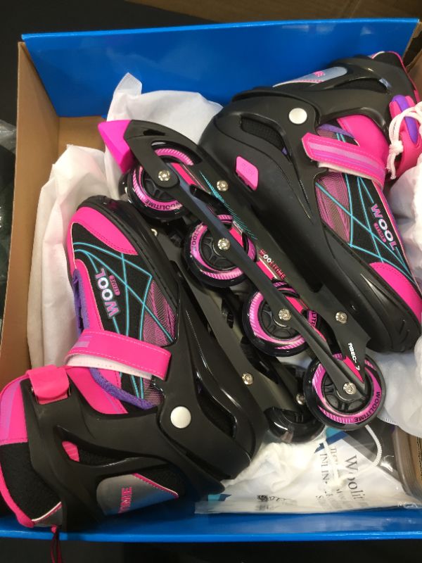 Photo 3 of Woolitime Sports Adjustable Roller Blades for Girls Boys Kids with Featuring All Illuminating Wheels, Safe Durable Inline Skates, Patines para Mujer, Fashionable Roller Skates for Women, Youth Adults
