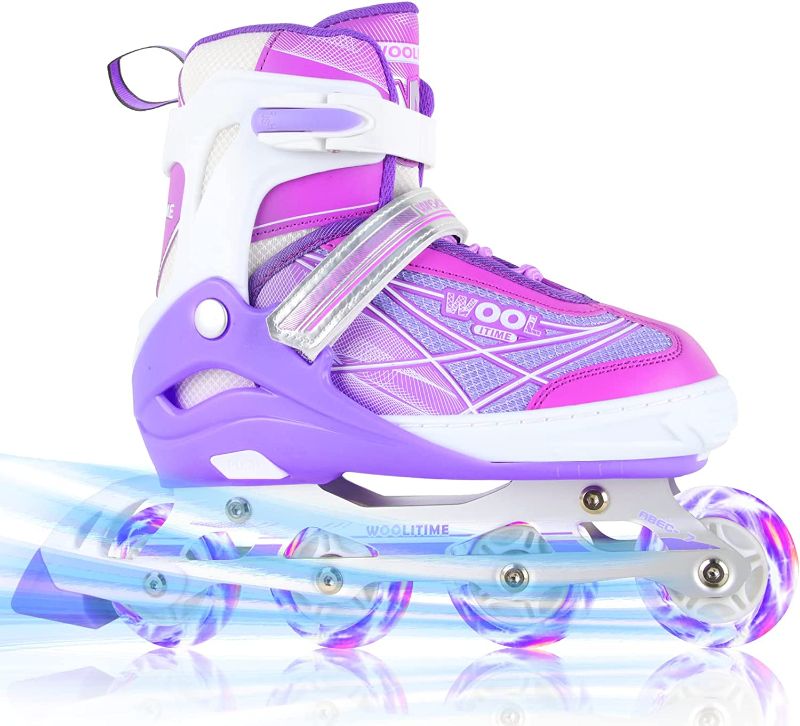 Photo 1 of Woolitime Sports Adjustable Roller Blades for Girls Boys Kids with Featuring All Illuminating Wheels, Safe Durable Inline Skates, Patines para Mujer, Fashionable Roller Skates for Women, Youth Adults
