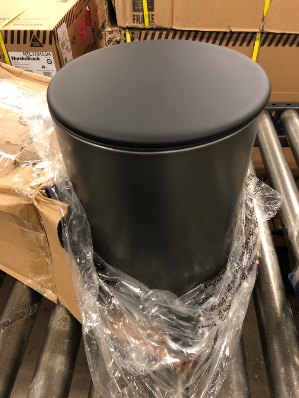 Photo 3 of simplehuman 1.2 Gallon Black Stainless Steel Round Step-On Trash Can
