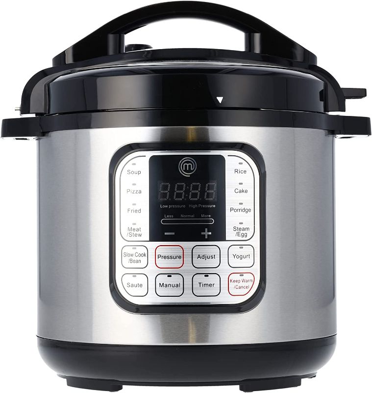 Photo 1 of MasterChef Electric Pressure Cooker 10 in 1 Instapot Multicooker 6 Qt, Slow Cooker, Vegetable Steamer, Rice Maker, Digital Programmable Insta Pot with 18 Cooking Presets, Stainless Steel, Non Stick
