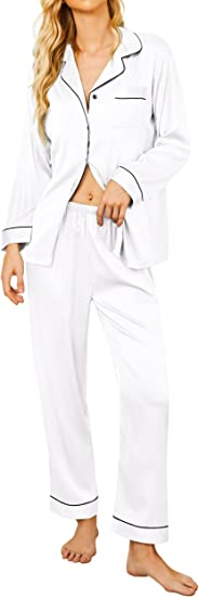 Photo 1 of Ekouaer Satin Pajamas Women’s Long Sleeve Sleepwear Silk Soft Button Down Loungewear Pjs Set, SIZE L