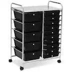 Photo 1 of 15-Drawer 4-Wheeled Rolling Storage Cart Tools Scrapbook Paper Office School Organizer in Black
