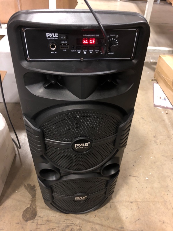 Photo 3 of Pyle Portable Bluetooth PA Speaker System - 600W Rechargeable Outdoor Bluetooth Speaker Portable PA System w/ Dual 8” Subwoofer 1” Tweeter, Microphone In, Party Lights, USB, Radio, Remote - PPHP2835B