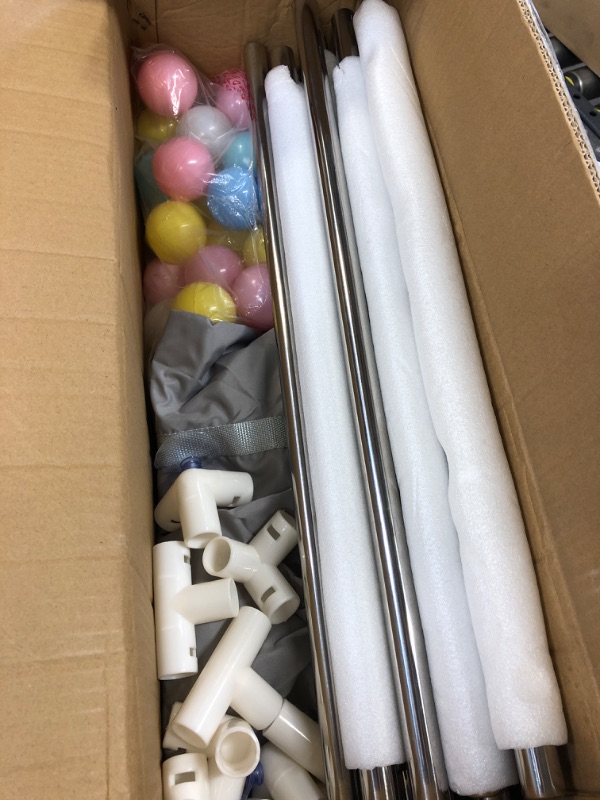 Photo 1 of Bebikim Baby Ball Pit Large Gate Playpen for Babies and Toddlers,Baby Ball Pool Play Yards,50''*50''Infant Baby Gate Playpen Grey - Indoor Outdoor Kids Square Ball Pit with 30 Balls Include-----minor usage--------missing some items and hardware --------