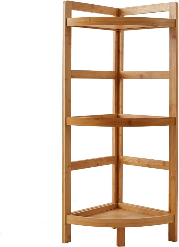 Photo 1 of 3 Tier Bamboo Corner Bathroom Shelf Multipurpose Free Standing Display Rack, 33.6'' Wood Storage Stand for Shower, Living Room, Kithen, Small Space
