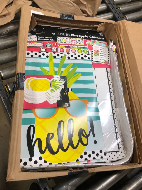 Photo 1 of Schoolgirl Style Simply Stylish Tropical Calendar Bulletin Board Set, Boho Monthly Wall Calendar with Numbers, Birthdays, Pineapple Decor, Weather and Days of The Week Chart, Classroom Decor (92 Pc)
