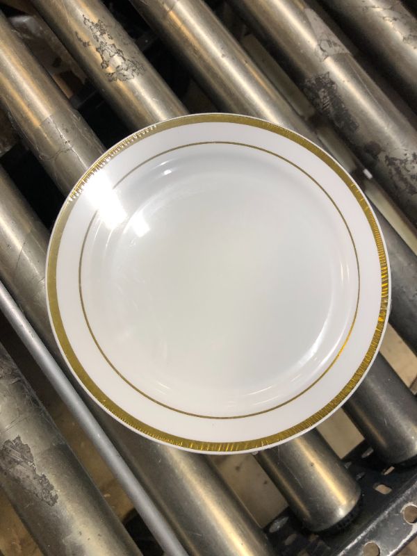 Photo 2 of 100 Piece Plastic Party Plates,Disposable Plastic Plates with Gold Rim, Include 10.25'' Disposable Dinner Plates 50pcs and 7.5" Dessert Plates-Premium Party&Thanksgiving Day Plates