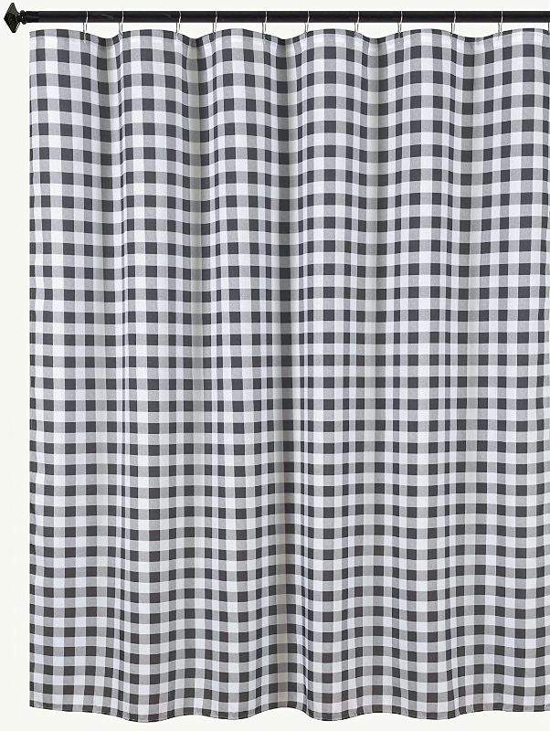 Photo 1 of Biscaynebay Textured Short Stall Fabric Shower Curtains, Black & Grey 72 Inches Width by 65 Inches Length, Printed Checkered Bathroom Curtains Machine Washable
