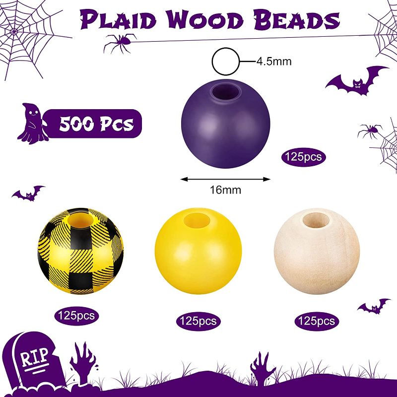 Photo 2 of  16 mm Halloween Wooden Beads Colored Buffalo Plaid Wood DIY Decor (Stylish Colors,Stylish Patterns)
