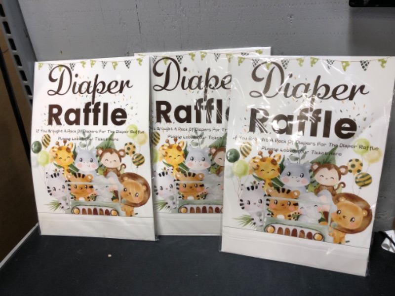 Photo 2 of 3 pack Thanksgiving Animals Diaper Raffle Tickets and Sign Diaper Raffle Cards Baby Shower Party Games  
