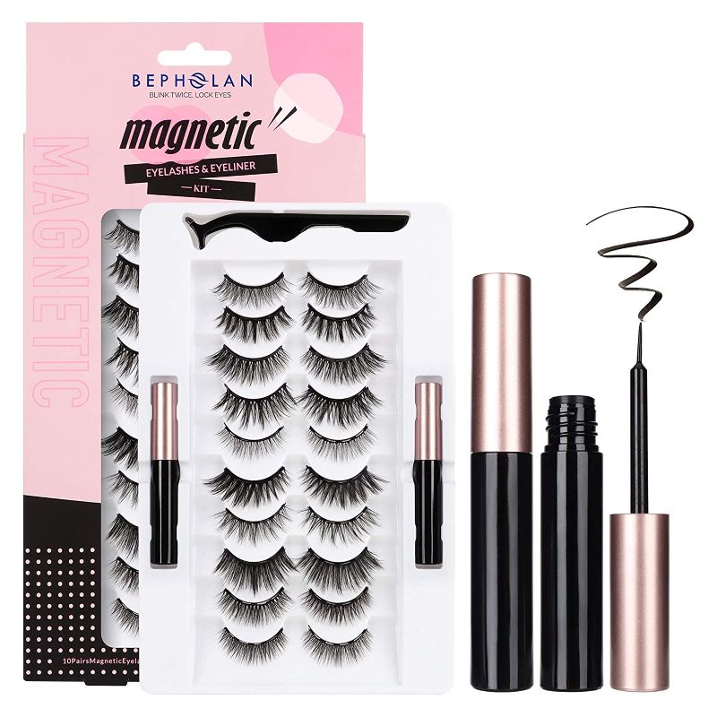 Photo 1 of BEPHOLAN Magnetic Eyelashes with Eyeliner Kit, 10 Pairs Different Mink Eyelashes, KIT-003
