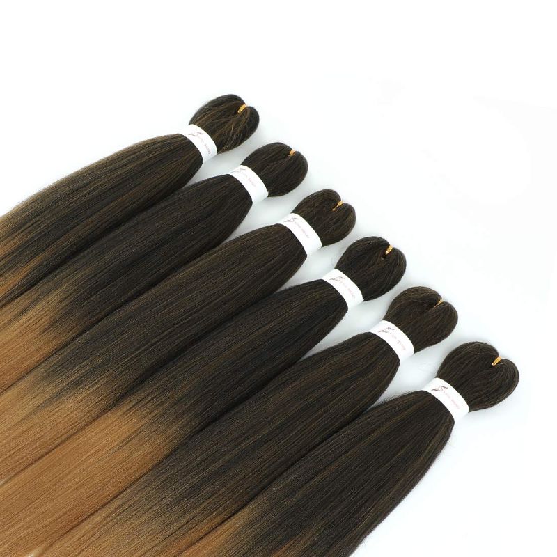 Photo 1 of WIGENIUS Pre-stretched Braiding Hair Ombre 21inch Easy Braid Synthetic Fiber Crochet EZ Braids Yaki Texture Knotless Braiding Hair Extensions (1B/27/613)
