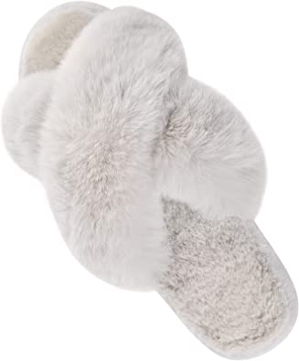 Photo 1 of 7/8---Women's Cross Band Slippers Fuzzy Soft House Slippers Plush Furry Warm Cozy Open Toe Fluffy Home Shoes Comfy Winter Indoor Outdoor Slip On Breathable
