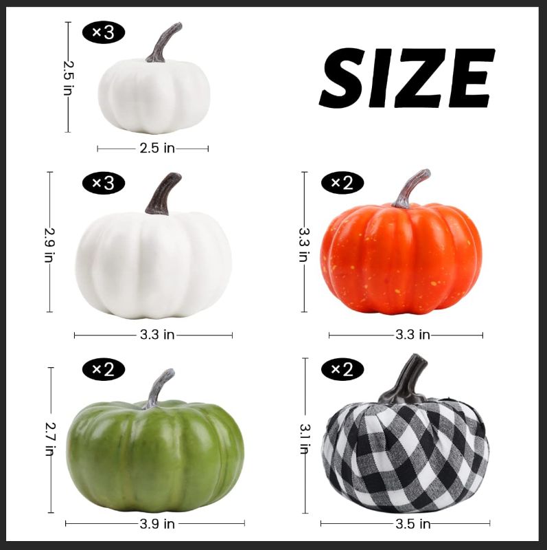 Photo 3 of 12 pcs Artificial Pumpkins Decor Assorted Color Fake Pumpkins for Table Thanksgiving Halloween Fall Decoration