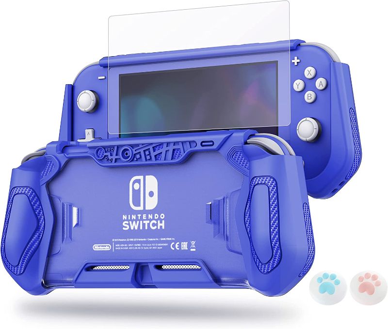 Photo 1 of Switch Lite Protective Case for Nintendo, LeyuSmart (Ergonomic/Sturdy/Full Protection) Gift Idea with HD Screen Protector & Thumb Grip Caps for Family Happy Hours, Blue