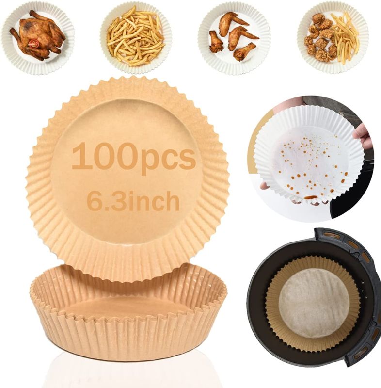 Photo 1 of Geiruiou Air Fryer Disposable Paper Liner, 100PCS Non-stick Disposable Air Fryer Liners, Baking Paper for Air Fryer Oil-proof, Water-proof, Food Grade Parchment for Baking Roasting Microwave