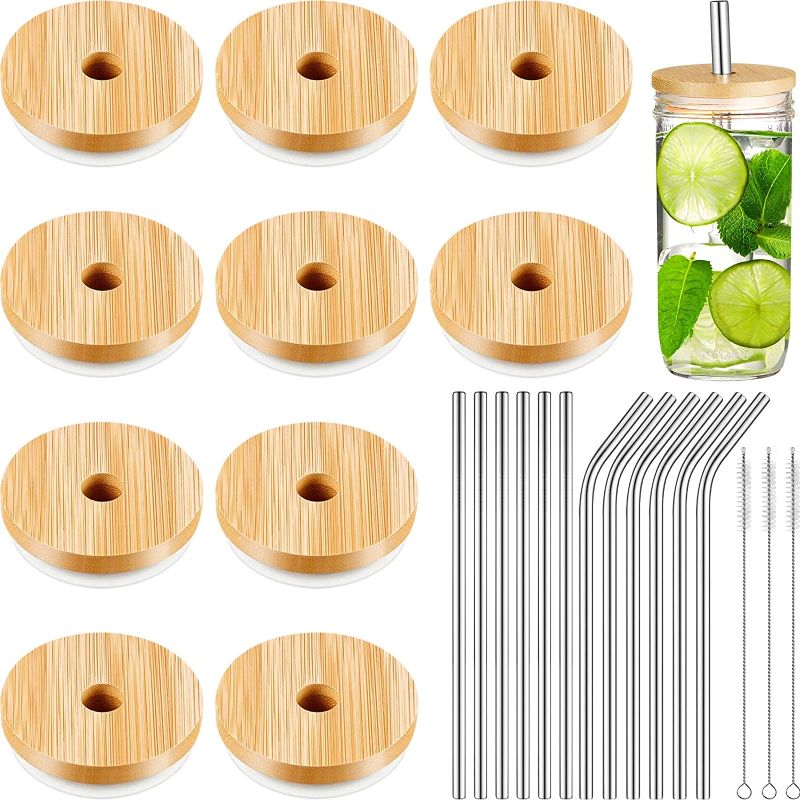 Photo 1 of 12 Pack Bamboo Mason Jar Lids with Straw Hole, Bamboo Lids for Beer Can Glass, 12 Reusable Stainless Steel Straw, 3 Straw Brushes and 1 Velvet Bag for Drinking (Wide Mouth)
FACTORY SEALED