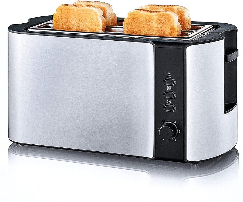 Photo 1 of Toaster 4 Slice, Long Slot Toaster Stainless Steel Toaster, 2 Slice Toaster for Bagel Bread, Built-in Warming Rack Bread Toaster, Defrost/Reheat/Cancel Stylish Design, Compact Toaster 1300W, Silver
