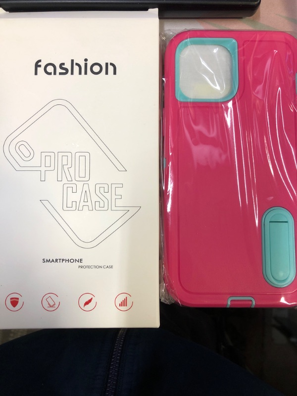 Photo 2 of Kickstand Case for iPhone 12 Pro Max, Full Body Protection Heavy Duty Shockproof 3 in 1 Silicone Rubber & Hard PC Phone Case Cover with Kickstand No Buit in Screen Protector (Rose/Mint)