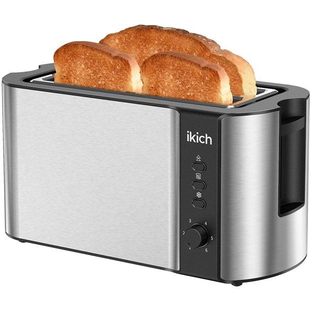 Photo 1 of IKICH Toaster 2 Long Slot, Toaster 4 Slice Stainless Steel, Warming Rack, 6 Browning Settings, Defrost/Reheat/Cancel, Removable Crumb Tray, 1300W
