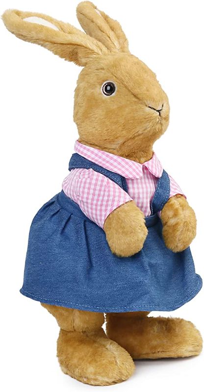 Photo 1 of BenBen Easter Bunny Stuffed Animal, 12” Brown Rabbit Plush for Home Decor, Rabbit Stuffed Animal Wearing Pink Clothes for Kids, Gifts for Birthday Christmas
