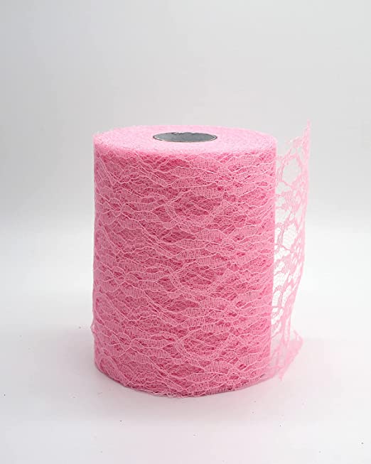 Photo 1 of 6" X 50Yards Vintage Lace Roll Netting Fabric Tulle Roll for Tutu Skirt Table Runner Chair Sash DIY Wedding Party Art Decor (Pink, 6" X 50Y)
