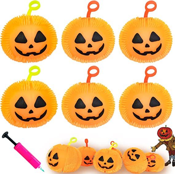 Photo 1 of Halloween LED Pumpkin Balls, 6 Pcs Glowing Stress Relief Ball Toys with Glitter Ghost Pumpkin Glowing Novelty Puffer Balls for Kids Halloween Party Gift Bag Filler Gifts
