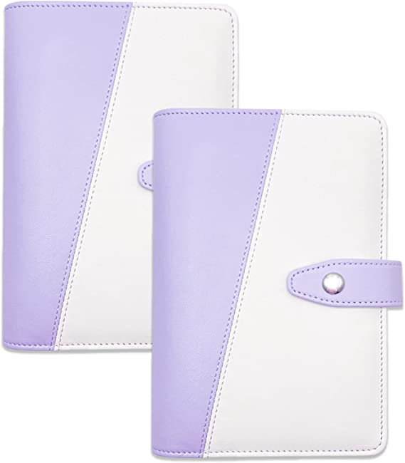 Photo 1 of 2 Pack A6 Binder PU Leather Notebook Binder, Loose Leaf 6 Ring Binder, Refillable Personal Planner Binder Cover - Purple and White
