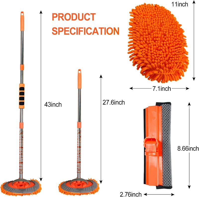 Photo 4 of 
AgiiMan Car Wash Brush with Long Handle - 3 in 1 Car Cleaning Mop, Chenille Microfiber Mitt Set, Adjustable Length 24in-43in Glass Scrabber Vehicle Cleaner..