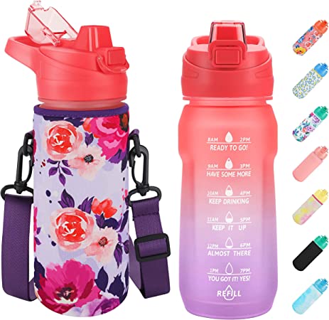 Photo 2 of 32oz/64oz/128oz Motivational Water Bottle with Sleeve, Leakproof Tritan BPA Free Water Jug Ensure You Drink Enough Water Daily for Fitness, Gym and Outdoor Sports