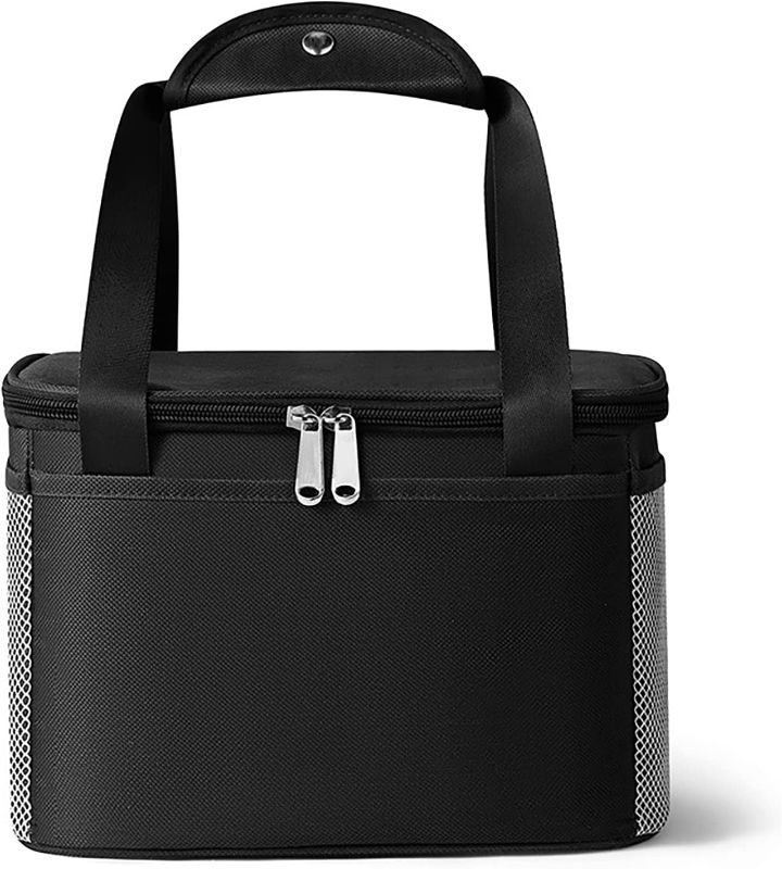 Photo 1 of 6L Thickened Black Reusable Insulated Lunch Bag for Student, Women and Men Travel Picnic and School Lunch Box (Small, Black)
