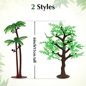 Photo 1 of 48 Pcs Jungle Trees Coconut Palm Model Artificial Trees, Model Trees Figurines with Base, Cupcake Topper Scenery Model, Plastic Trees for Crafts, Cake Decorating, Scenery Landscape factory sealed 