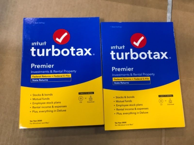 Photo 2 of [Old Version] TurboTax Premier 2020 Desktop Tax Software, Federal and State Returns + Federal E-file [Amazon Exclusive] [PC/Mac Disc] 2 PACK -- SEE CLERK NOTES

