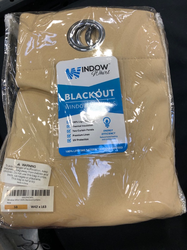 Photo 2 of 100% Blackout Window Curtains: Room Darkening Thermal Window Treatment with Light Blocking Black Liner for Bedroom, Nursery and Day Sleep - 2 Pack of Drapes, Sandstone (63” Drop x 42” Wide Each)