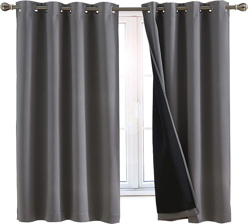 Photo 1 of 100% Blackout Window Curtains: Room Darkening Thermal Window Treatment with Light Blocking Black Liner for Bedroom, Nursery and Day Sleep - 2 Pack of Drapes, Glacier Gray (63” Drop x 52” Wide Each)
