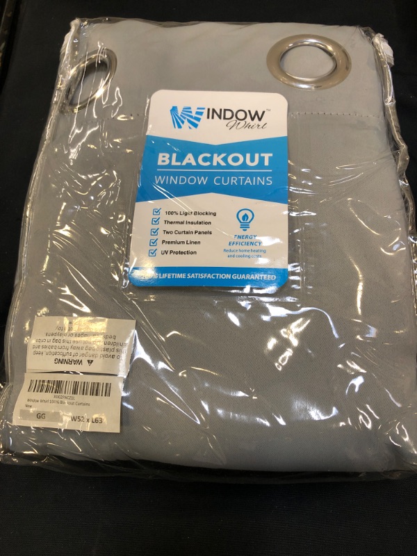 Photo 2 of 100% Blackout Window Curtains: Room Darkening Thermal Window Treatment with Light Blocking Black Liner for Bedroom, Nursery and Day Sleep - 2 Pack of Drapes, Glacier Gray (63” Drop x 52” Wide Each)
