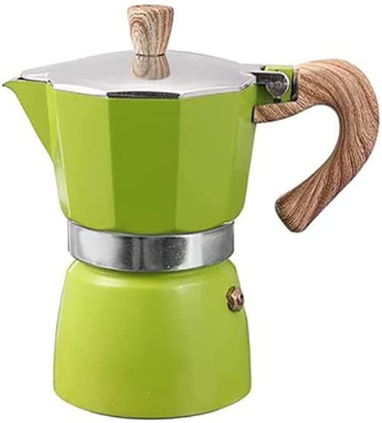 Photo 1 of 3 Cups/6 Cups Multicolors Classic Italian Stovetop Espresso Maker for Great Flavored Strong Espresso?Italian Style Aluminous Espresso Mocha Pot,Cuban and Greca coffee maker,150ML/300ML moka coffee pot ,Brewer Percolator with wooden handle (GREEN, 300ML)
