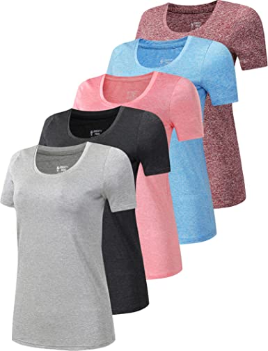 Photo 1 of 5 Pack: Womens Dry Fit Workout Shirts, Short Sleeve Athletic Gym Tshirts, Ladies Active Long Tees Bulk
, SIZE XL (ONE MISSING PIECE)