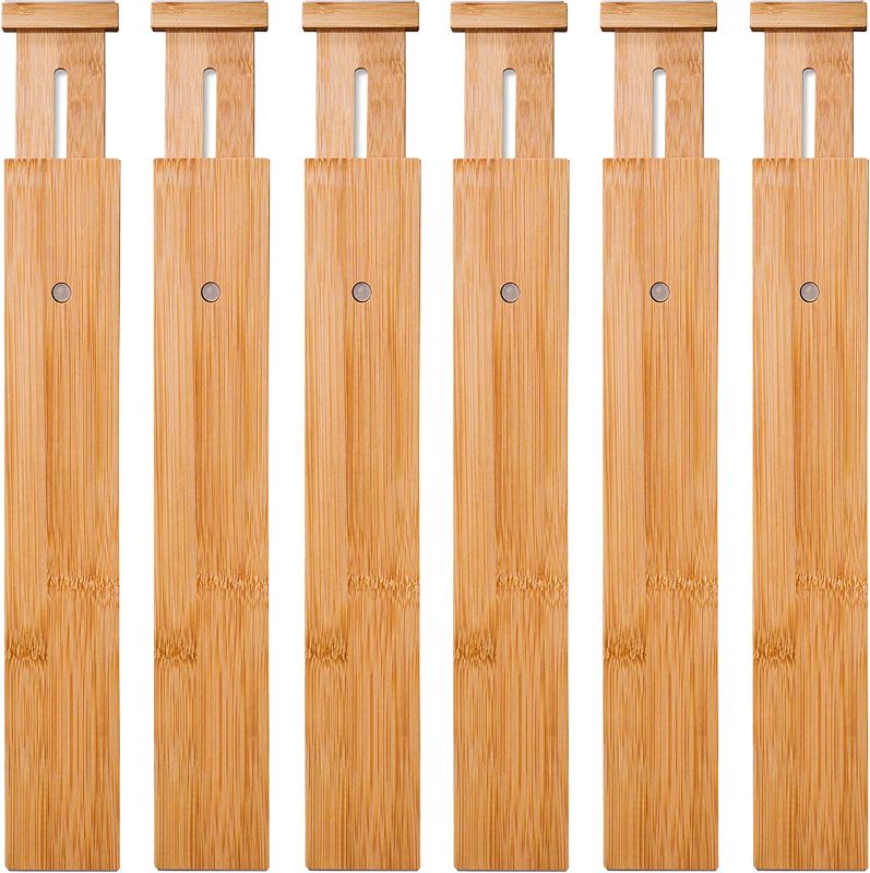 Photo 1 of 6 Pack Bamboo Drawer Dividers, Spring Loaded Adjustable Drawer Separators (2.1" High, 17.52"-21.65"), Perfect Expandable Wooden Drawer Dividers for Kitchen, Bathroom, Bedroom, Dresser & Office
