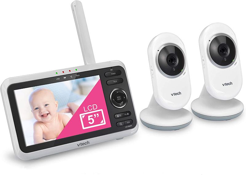 Photo 1 of [Newly Upgraded] VTech VM350-2 Video Monitor with Battery supports 12-hr Video-mode, 21-hr Audio-mode, 5" Screen, 2 Cameras, 1000ft Long Range, Bright Night Vision, 2-WayTalk, Auto-onScreen, Lullabies
