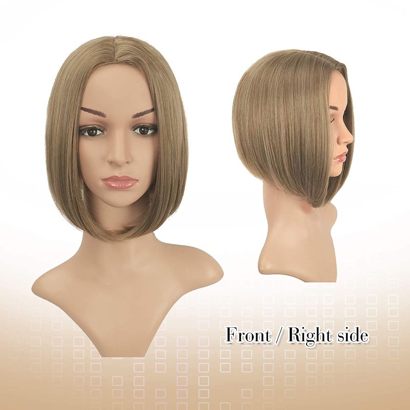 Photo 1 of BARSDAR Wigs 12 Inches Bob Wigs Ombre Blonde Brown mix Grey Short Synthetic Hair Side Part Straight Bob Wigs for Black Women
