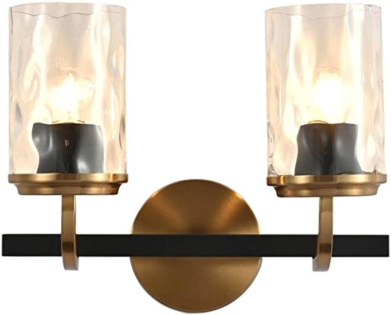 Photo 1 of 2-Light Gold Bathroom Vanity Wall Lamps,for Hallway Lighting and Doorways,Morden Wall Lamp with Clear Glass Shade
