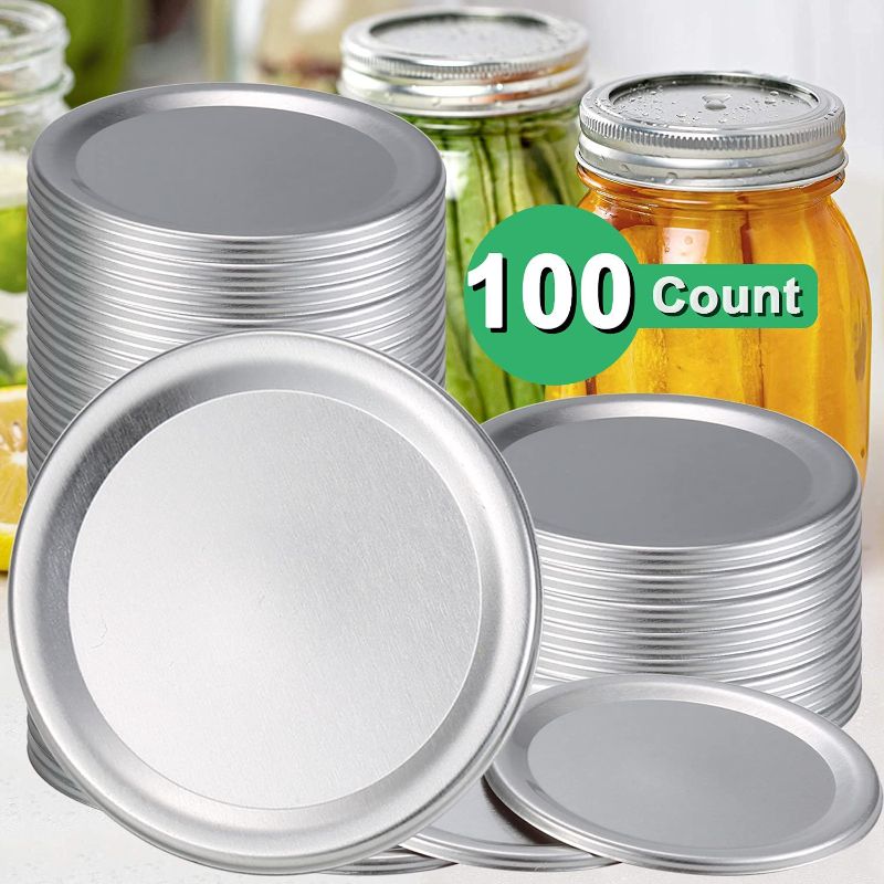 Photo 1 of 100-Count Canning Lids Regular Mouth Canning Jar Flats for Ball, Kerr Jars Ewadoo Split-Type Metal Mason Jar Lid for Canning-Food-Grade Material-100% Fit & Airtight for Small Mouth Jars
