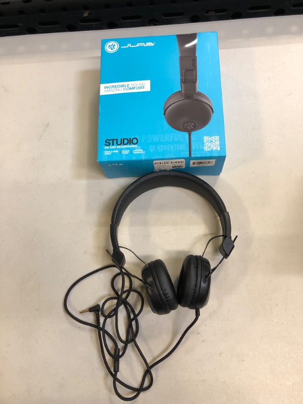 Photo 2 of JLab Audio Studio Wired on-Ear Headphones - Black (BOX HAS MINOR DAMAGE) 
